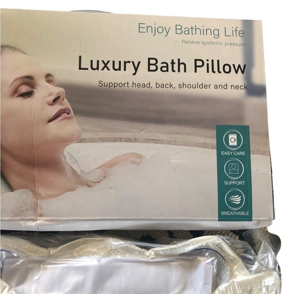 Luxury Bath Pillow Supports Head Shoulders Neck & Back Bubble Bath Laundry Bag - Picture 2 of 3